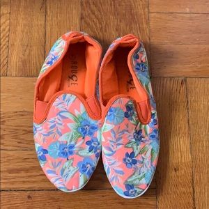 Orange floral slip ons